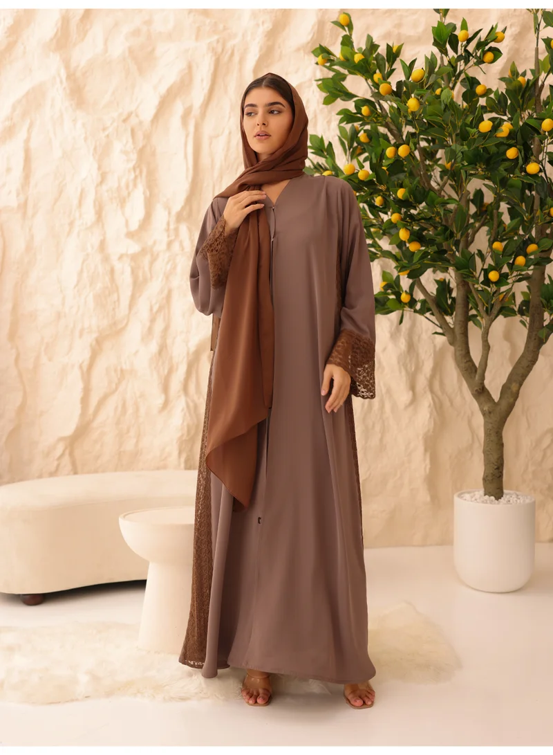 IKKXA Cocoa Lace Abaya ABY1232 Brown